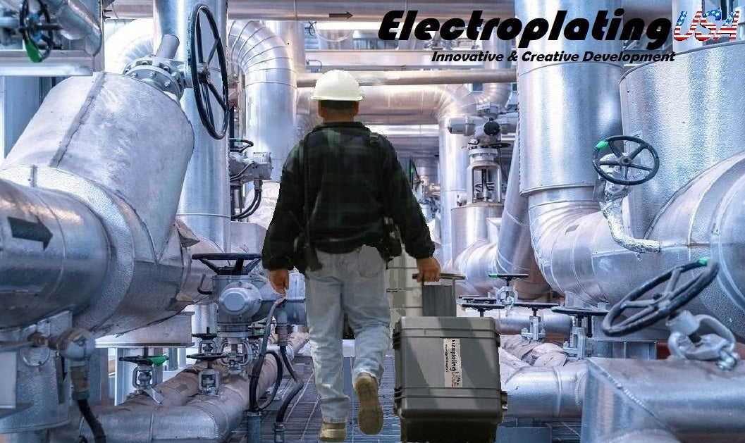 A worker carries Electroplating USA's compact portable brush plating unit in the model Ultima.