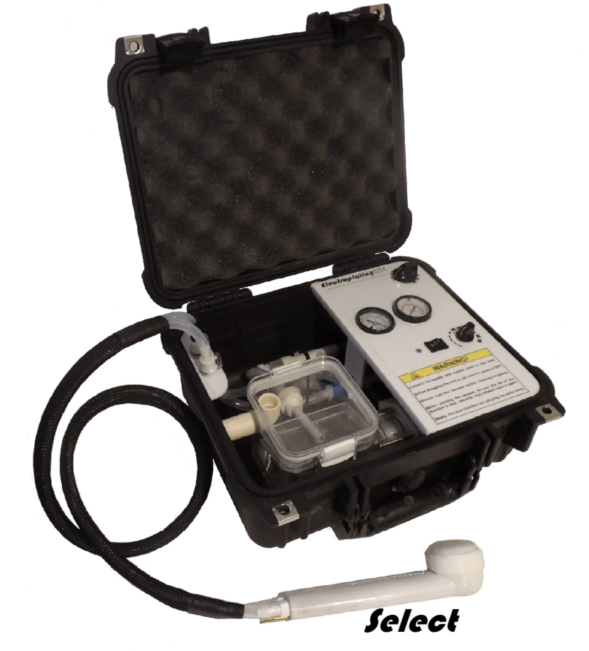 The image shows a lightweight compact mobile electroplating unit in the model Select.